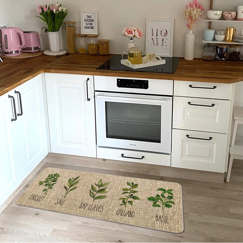 Custom printed linen kitchen Rugs and Mats Non Slip Kitchen Rugs with Rubber Backing Decorative door Mats for Kitchen door