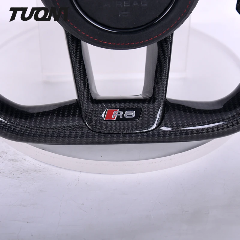 For Audi A3 A4 A5 R8 RS3 TTRS Plane Model Carbon Fiber Flat Bottom Suede Leather Steering Wheel