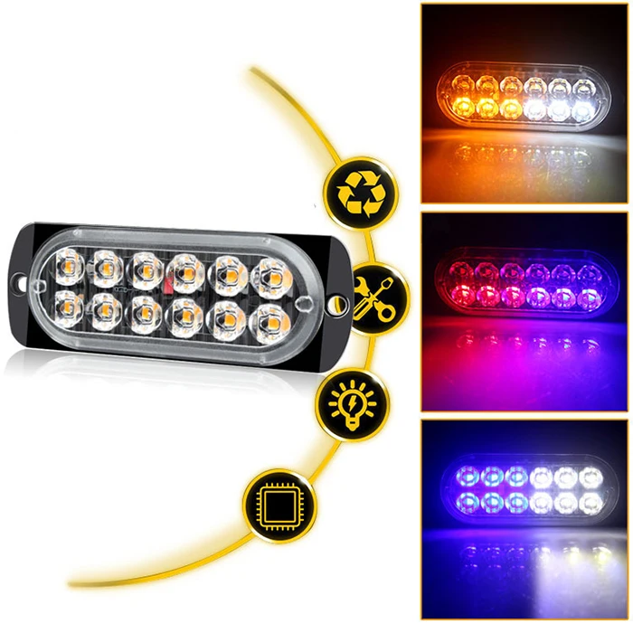 12LED High Light Truck Side Warning Light Emergency Light Amber Constant Warning Super Bright Side Warning Lamp Assembly 12V 24V