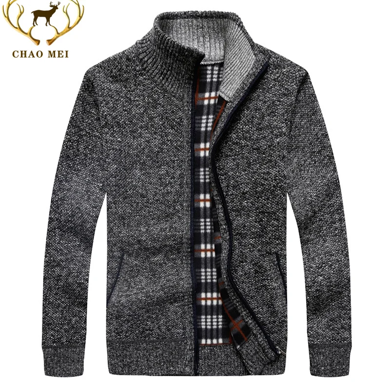 Осенне-зимняя мужская повседневная плотная вязаная куртка на молнии, кардиган, свитер