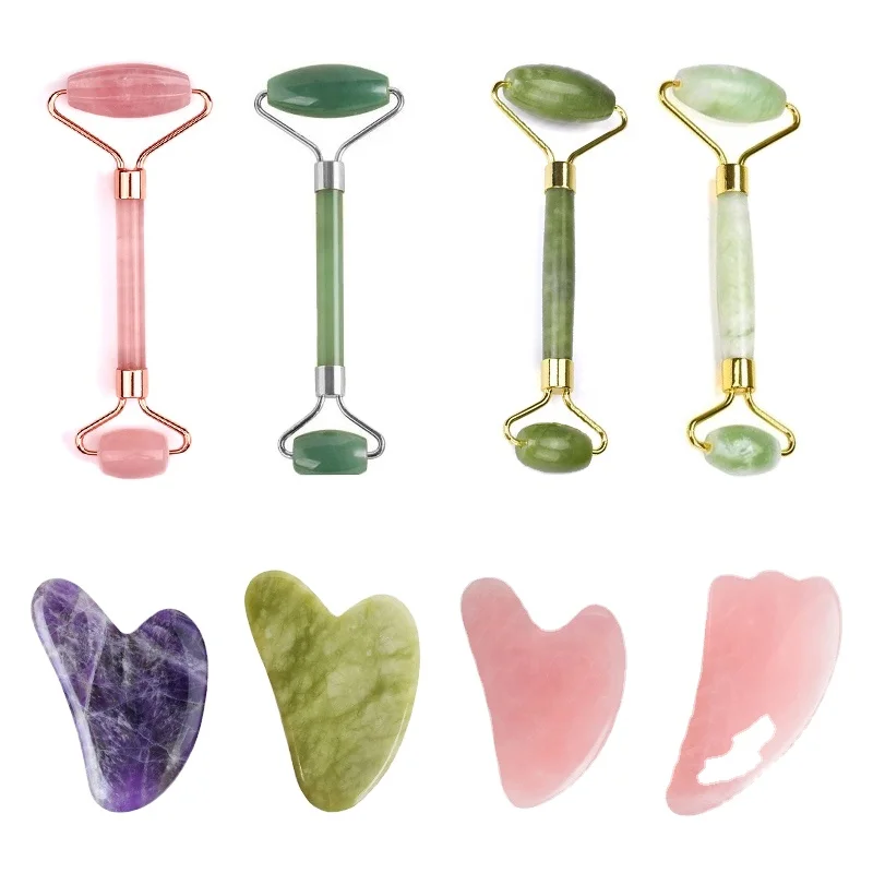 Factory Wholesale High Quality Jade Roller Gua Sha Set Facial Massage Jade Roller Rose Quartz Massage Roller