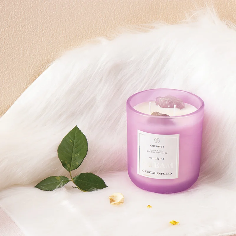 Handmade custom wood wick soy wax luxury aroma scented candles with crystals inside