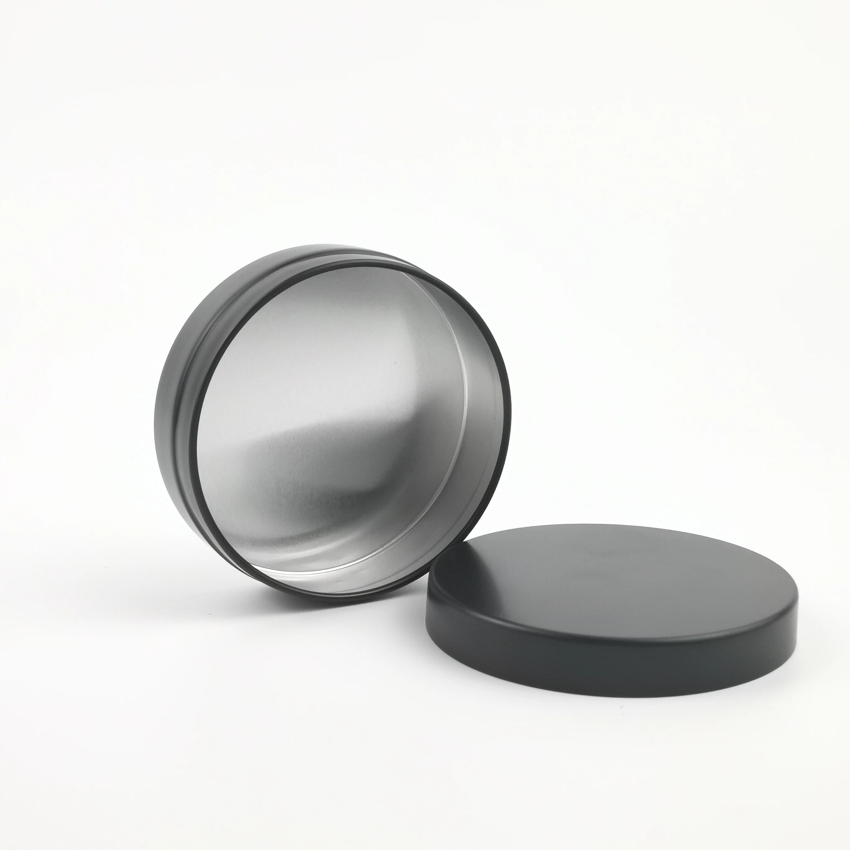 Reusable 100ml black aluminum jar can with lids round metal candle cookies tea tin cans for cosmetics