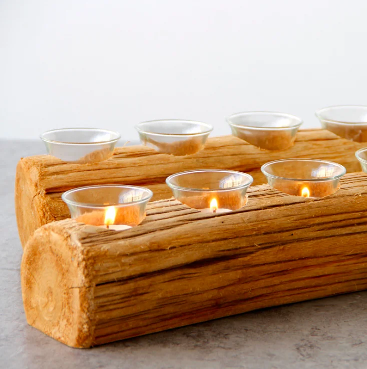 Producer good quality antique natural tree branch wooden decoration  candle holder with four glass cups