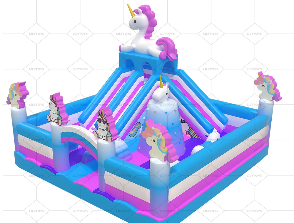 Lilytoys уличная игровая площадка для детей тема единорога красочная печать надувная функциональность развлечений