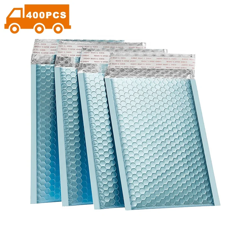 
[Free Shipping]metallic foil light blue custom logo padded bubble envelopes shipping packaging poly bubble mailer 