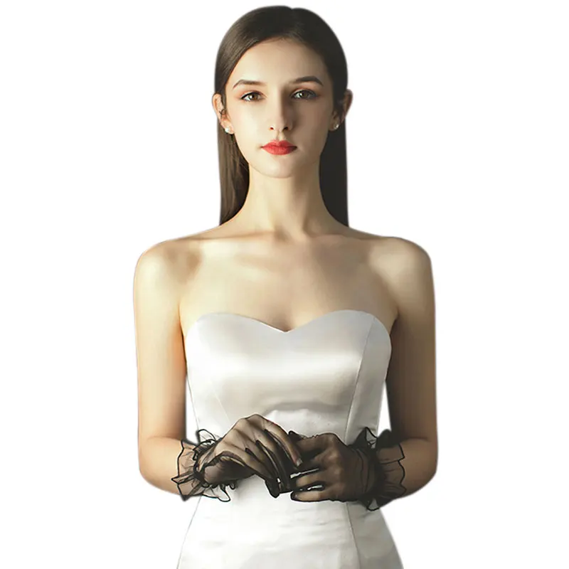 Простая Свадебная черная Фата WG008 для невесты мягкие тюлевые перчатки с оборками на запястье и подружки женские свадебные аксессуары
