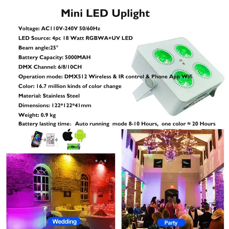 10pcs X 1 Case Rechargeable wireless led uplight 4x18 RGBAW UV 6in1 Battery Powered LED Par dj Uplights with Flight Case