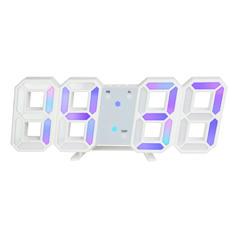EMAF Color RGB 3D LED Wall Watch Alarm Clock Desk & Table Clocks Brightness Adjustable Digital Home Decor