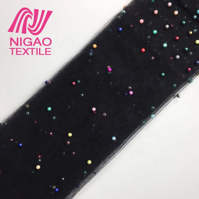 Fancy Style Colorful beads Embroidered fabric Pearl net fabric beaded lace fabric for Custom design