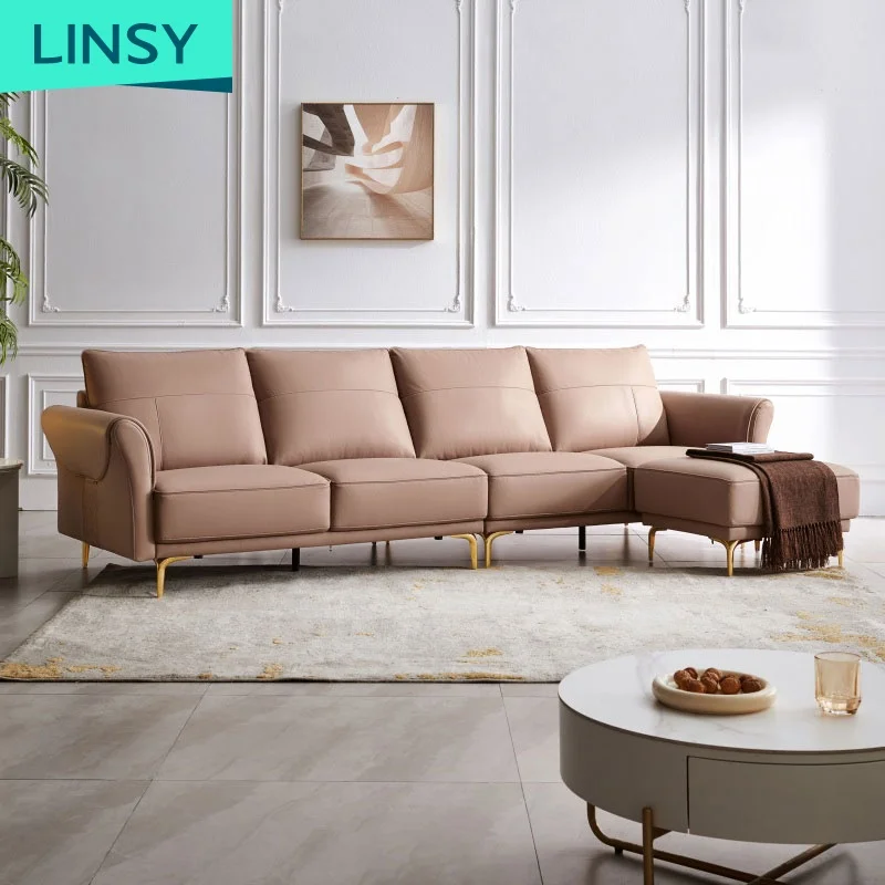 Роскошный итальянский современный кожаный диван Linsy L-образной формы дизайнерский золотые железные ножки мебель для гостиной диваны Bs012
