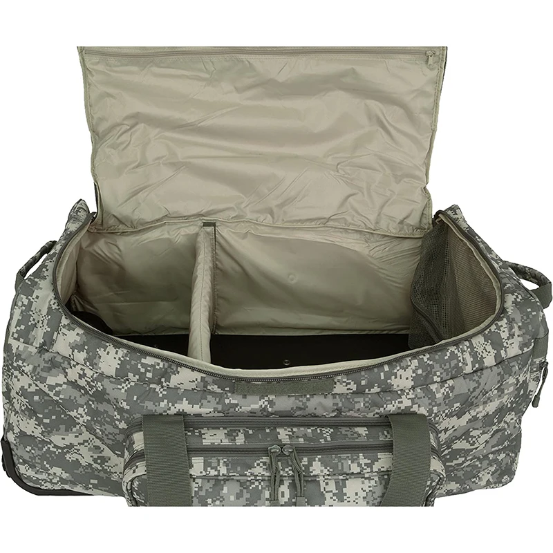 Good quality outdoor sports camouflage wheeled deployment bag for travel;  military field operation handbag with wheels
