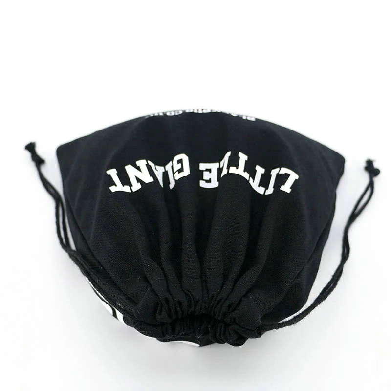 Online market sell Black Cotton organic drawstring pouch custom logo