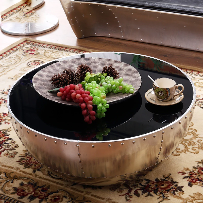 Industrial Style living Room Aluminum Aviator Big Bowl Round Tempered Glass Coffee Table