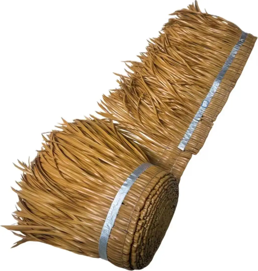 Good Quality Ecofriendly Fire Resistant Pe Pvc Thatch Roof Synthetic Plastic Artificial Thatch Roof Tiles