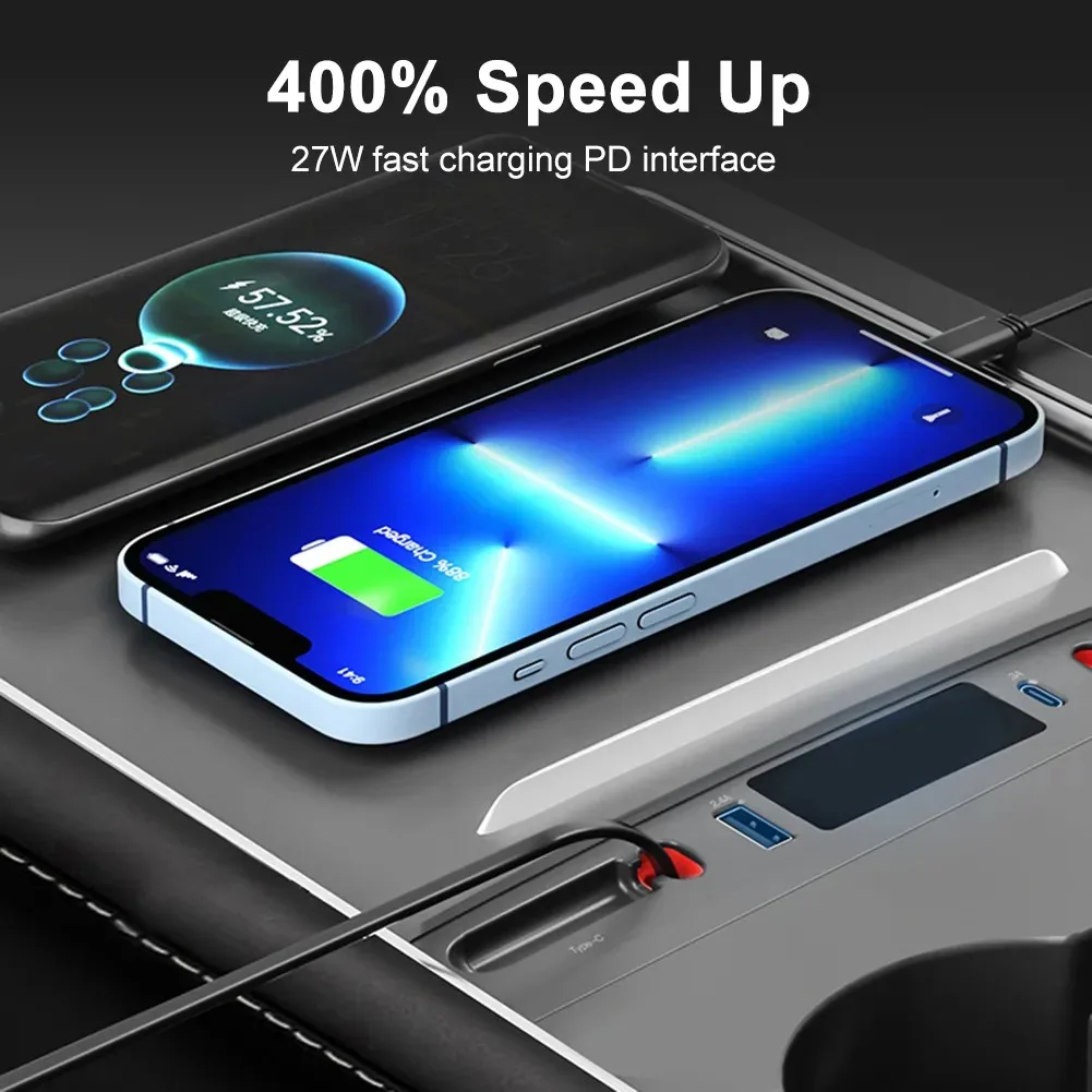 Fast Charge with Cable Adapter for Tesla Model 3 Model Y Accessories 2023 2022 2021 Docking Station of Center Console for Tesla