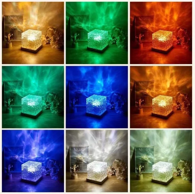 RGB square cube crystal night light  Indoor Bedroom Hotel Decoration Smart Lighting Water Ripple Ambient Nordic Lamp