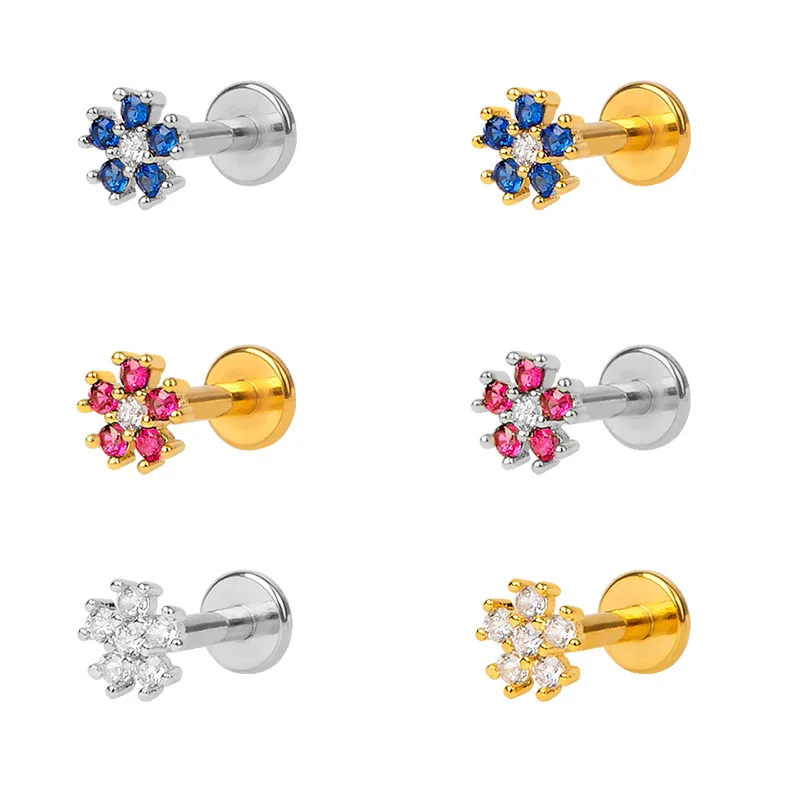 Tiny Stud 14K 18K Pure Gold Solid Flower Shape Ear Piercing Studs White Topaz Earrings Piercing Jewellery /