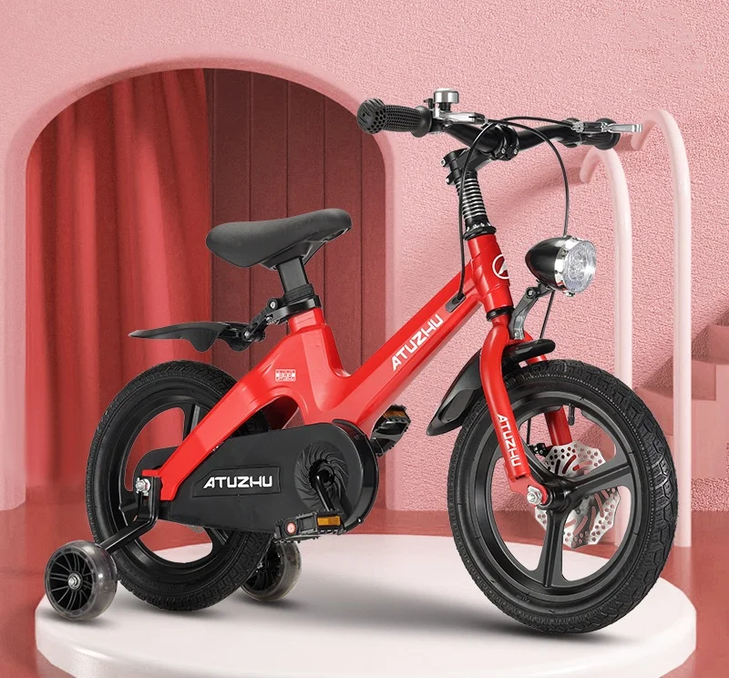 Children magnesium alloy bikes disc brake LED light bicycles 20 inch 22 inch scooter with auxiliary wheel