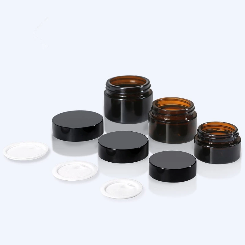 15ml 20ml 30ml 50g 60ml 100 ml cosmetic facial jars dark brown amber glass cream glass jars with gold black lids for skin care
