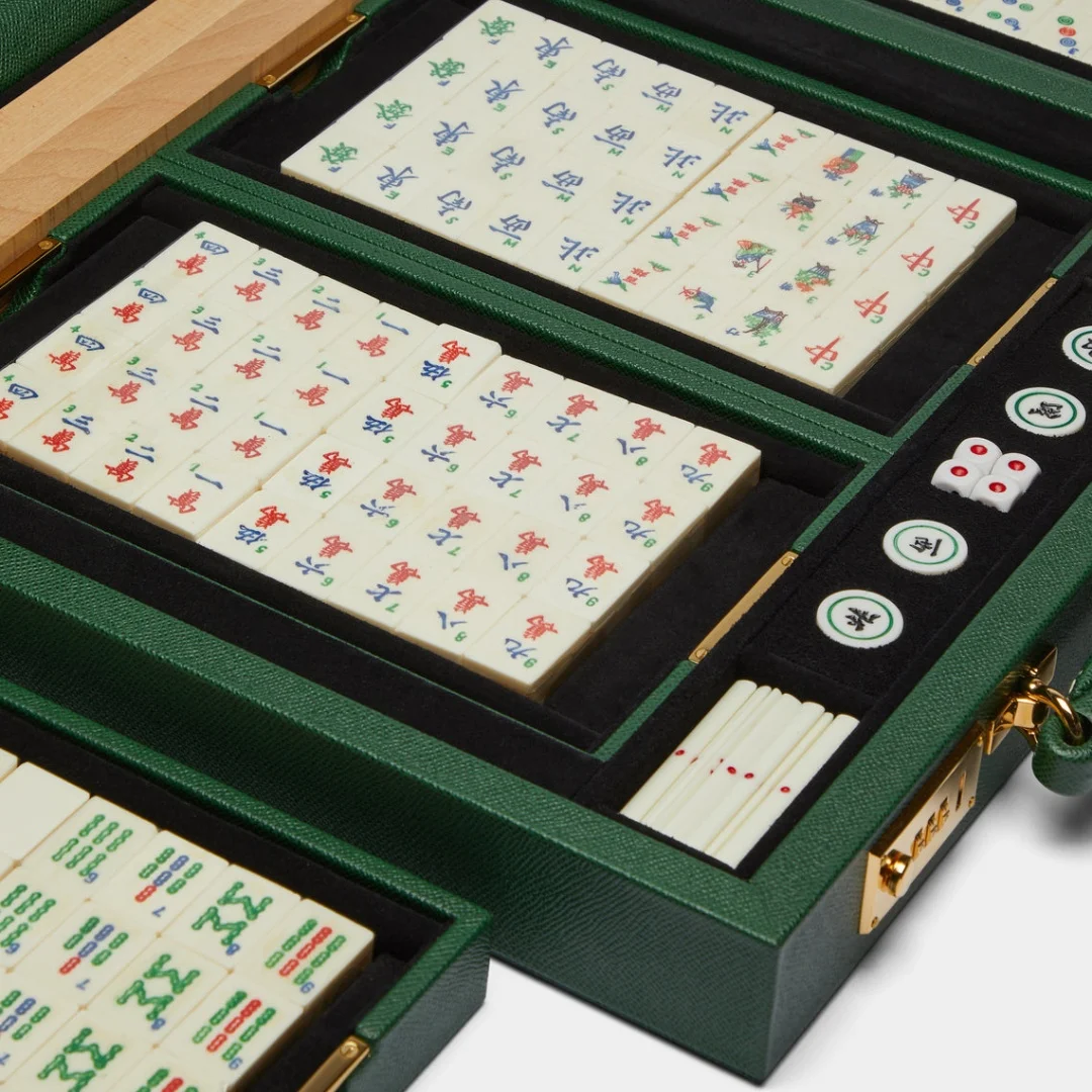 30mm Mini Travel Mahjong Box Pu Leather Ivory White American Mahjong Board Game Set Storage Case