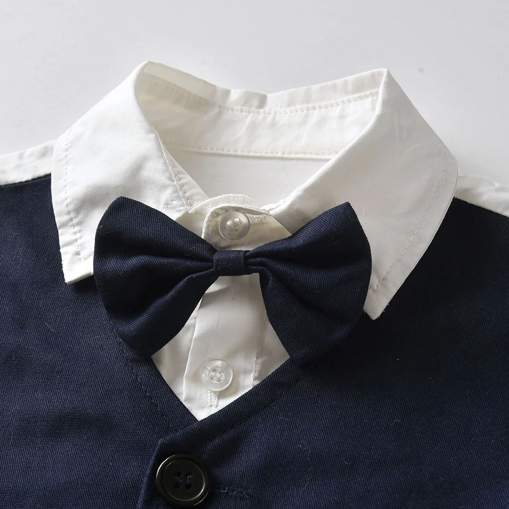 Fashion wedding baby boy dress 2pcs set solid summer boys bow tie suit