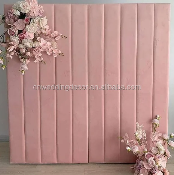 Elegent Time Time Gride Room Wedding Velvet Backdrop Blush Pink Decoration With Gold Mirror