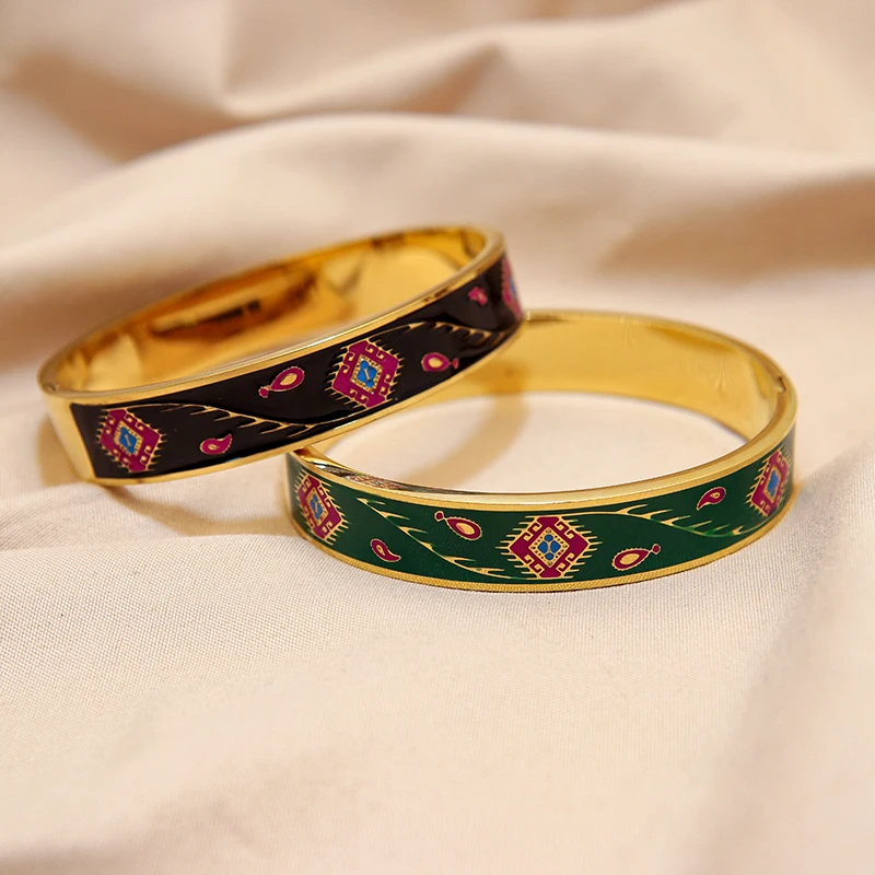 Bohemian Fashion Chunky  Stainless Steel  Enamel Bangles  Colored Men Women Bracelet Couple Bracelet