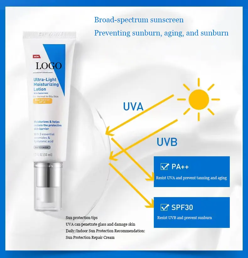 OEM private label whitening cream with sunscreen protection 50ml skin whitening cream sunscreen Ultra-light moisturizing lotion
