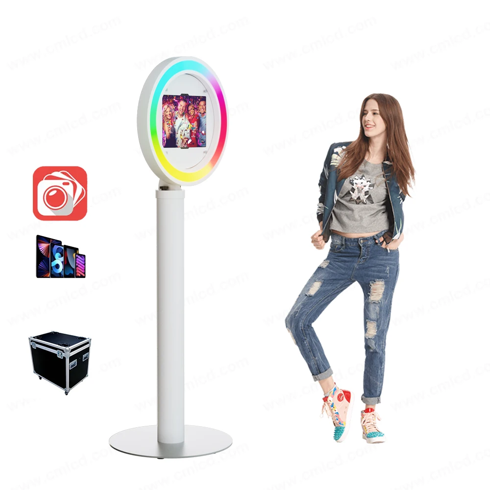 Portable Selfie Photobooth Head Angle Adjustable Front Mount Ipad Ring Led Light Magic Mirror ipad Photo Booth Aluminum Shell