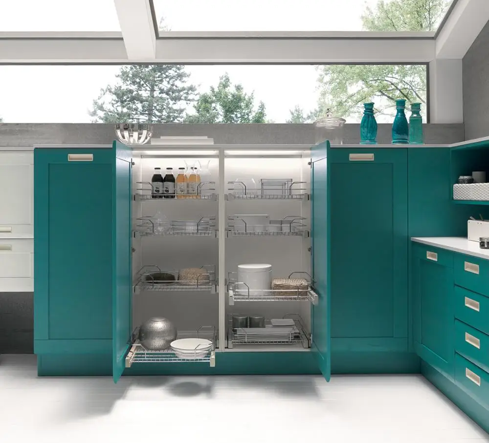 Modern style solid wood green color kitchen cabinet