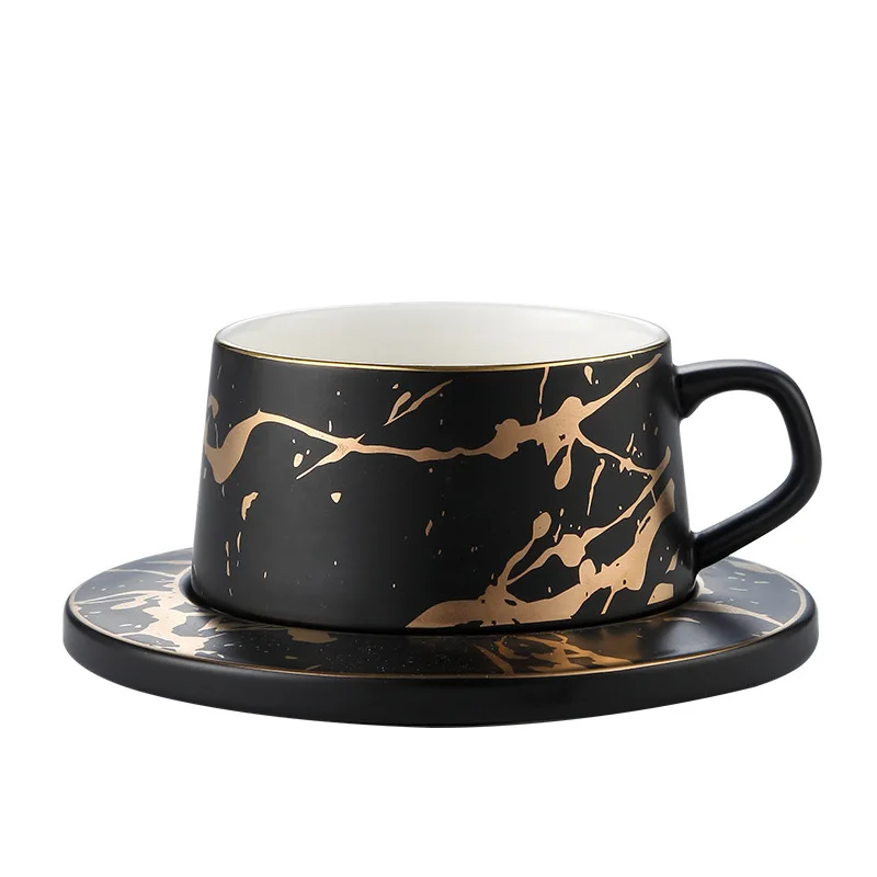 Hot Selling Luxury 300ml Arabic style Ceramic Mug Marble Tea coffee cup set with saucer and Spoon