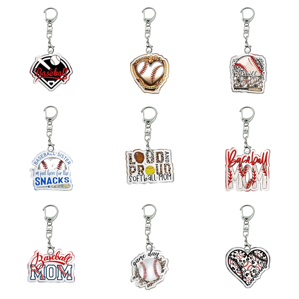 Wholesale Baseball heart Custom Support Design Smallware Resin Keychain Resin Planar Acrylic Keychain Accessories Small Gifts