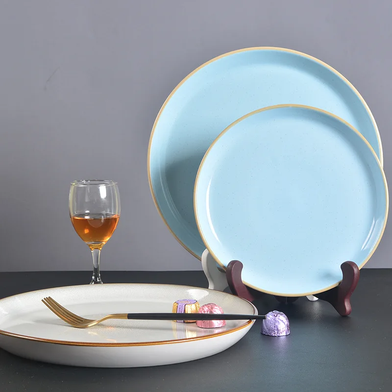 Western-style Simple Ceramic Plate Tableware Household Fruit Salad Plate Round Crystal Glaze Plate