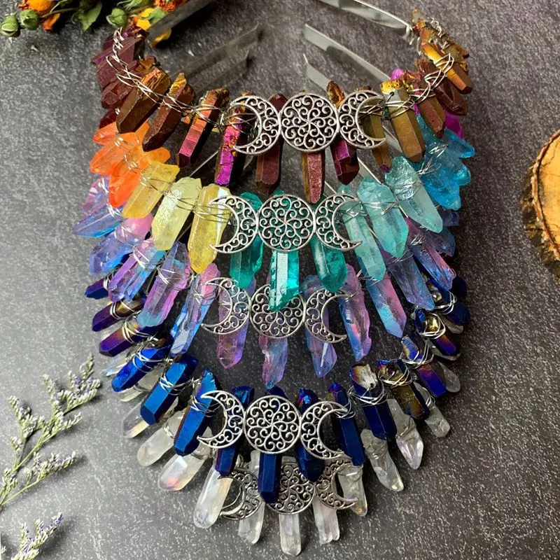 Wholesale Natural Gemstone Electroplating Crown Headband Handmade Natural Stone Headband Hair Accessories