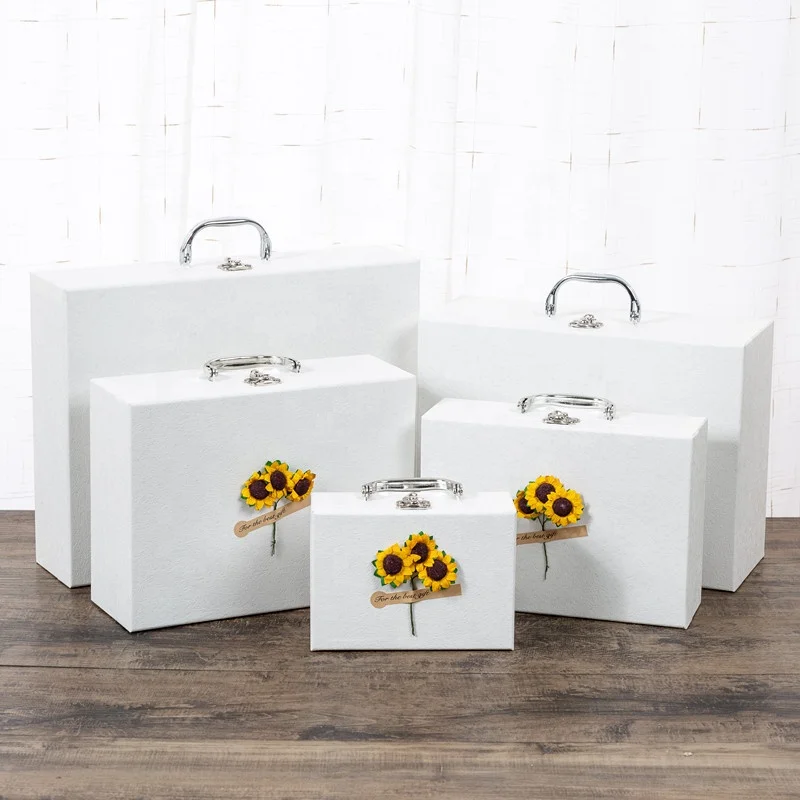 Luxury cardboard travel case paper small suitcase box with handle