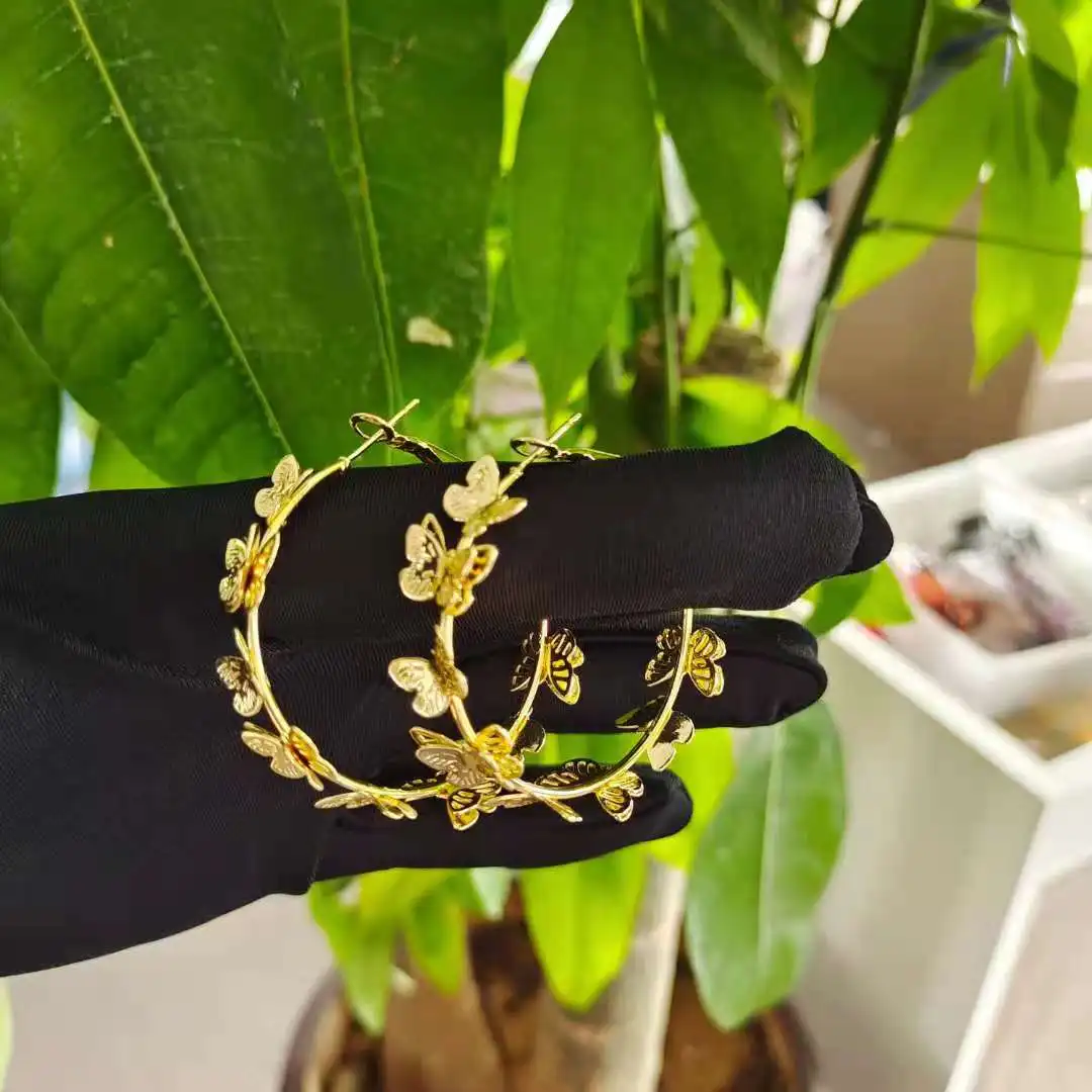 Handmade new designer jewelry  trendy jewelry butterfly big hoop earrings brand for women 2021