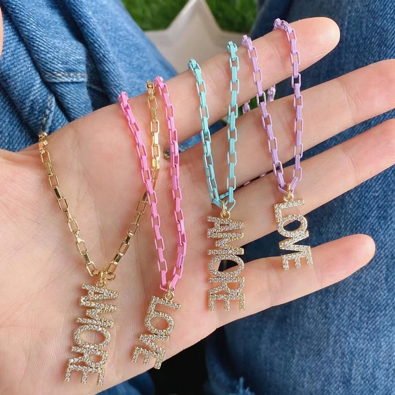 2021 High quality Simple fashion letter necklace women accessories with micro zircon jewelry love for
