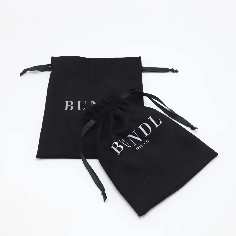 Luxury Custom Branded Black Suede Fabric Packaging Pouch Suede Shoe Bundle Hair Hat Cloth Dust Drawstring Bag