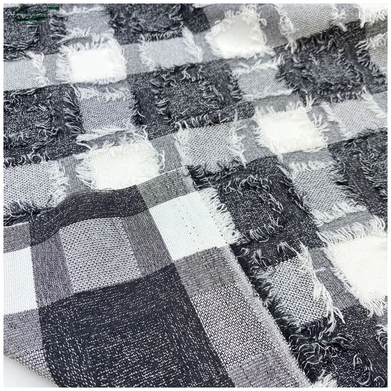 Custom wholesale high quality viscose/polyester tassel fringe crepe rufer jacquard fabric for dress