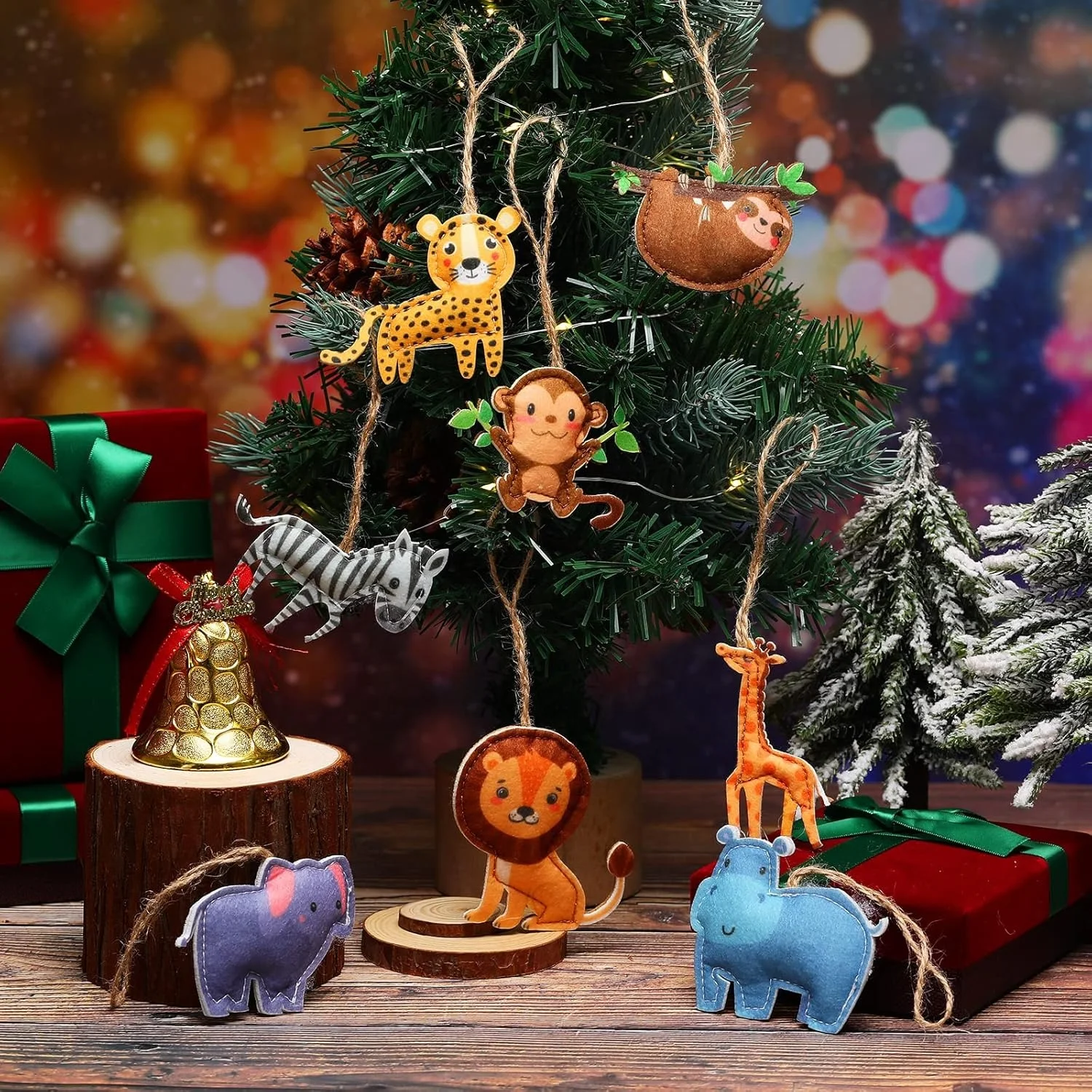 Felt Giraffe Lion Elephant Monkey Leopard Zebra Sloth Hippo Christmas Tree Hanging Ornaments Merry Christmas Animal Decoration