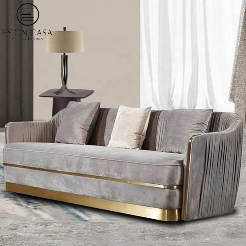 ESION CASA modern Italian genuine leather Sofa Set Designs Luxury 3 Seater Sofa Gold Luxury Living Room Furniture Set Sofa