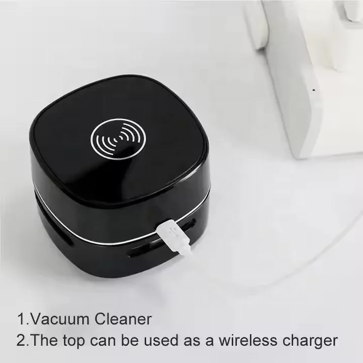 Office Gadgets electronic portable USB Rechargeable Car Home Dust Sweeper Mini Desktop Vacuum Cleaner with Wireless Charger