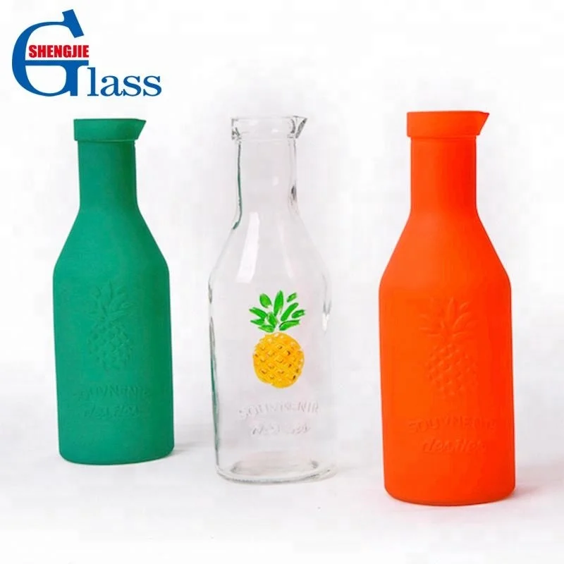 Embossed Pineapple Souvenir Glass Spray Bottle Manufactures Milk Drink Glass Bottle Cup With Lid For Water Milk