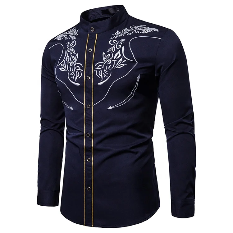 Оптовая продажа, мужские рубашки с вышивкой в западном стиле, ковбойские смокинговые рубашки