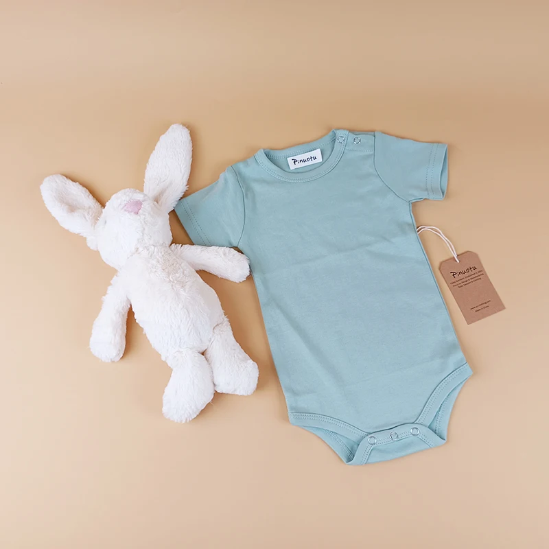Pinuotu Boys Girls Newborn Cotton Bodysuit Cute Toddler Bubble Romper Layette Summer Short Sleeve Plain Baby Wear Onesie Clothes