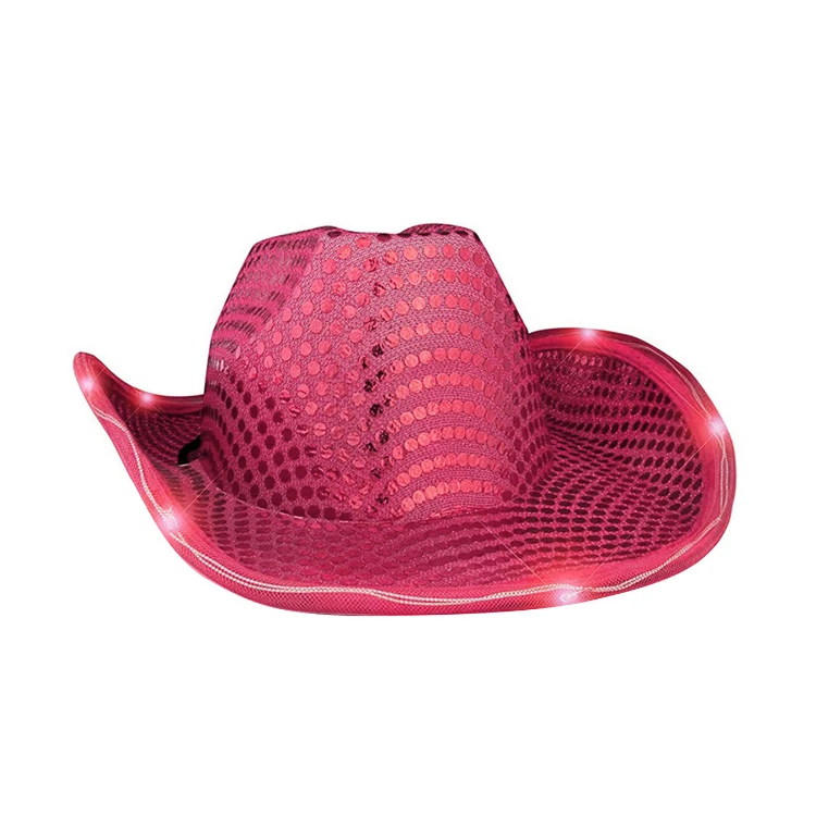 Wholesale Plastic Flashing Glowing Cowboy Cap Neon Decor Cowboy Led Light Up Festival Hats  Party Hats For Adult