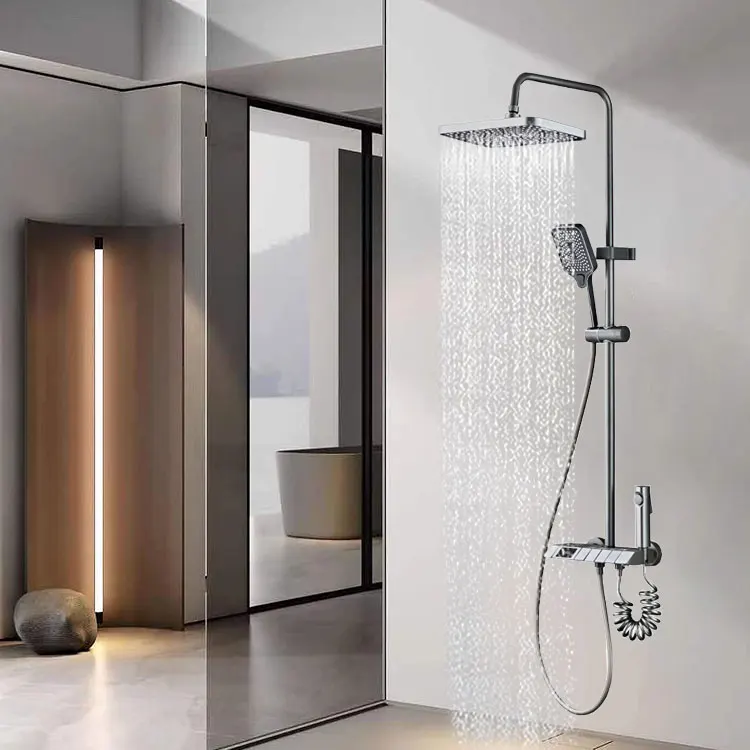 SONSILL Wall Mounted Bath System Adjustable Height Bathroom Faucet Shower Column Set