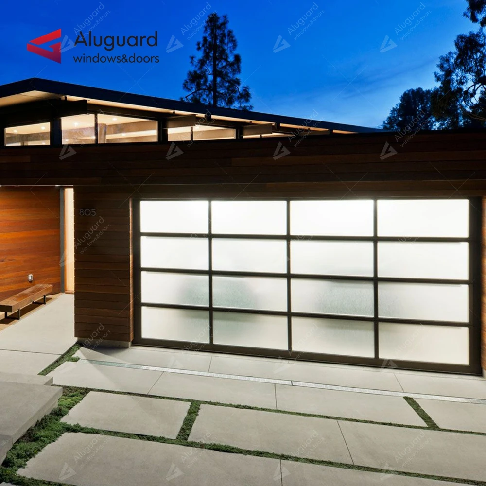 Residential Modern Cheap Electric Insulated Black Sectional Full View Mirrored Frameless Glass Garage Door