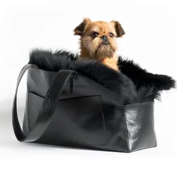 Wholesale Customized PU Leather With Faux Fur Pet Carrier Handbag Cat Travel Pet Carrier Tote Bag Dog Carrier Bag